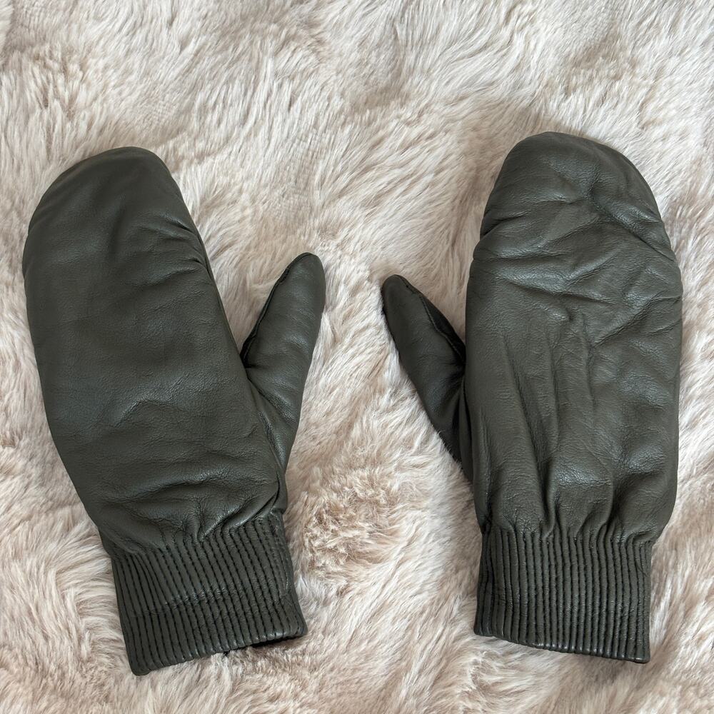 Aritzia Babaton Green Leather Mittens M/L Winter Faux Fur Lined
